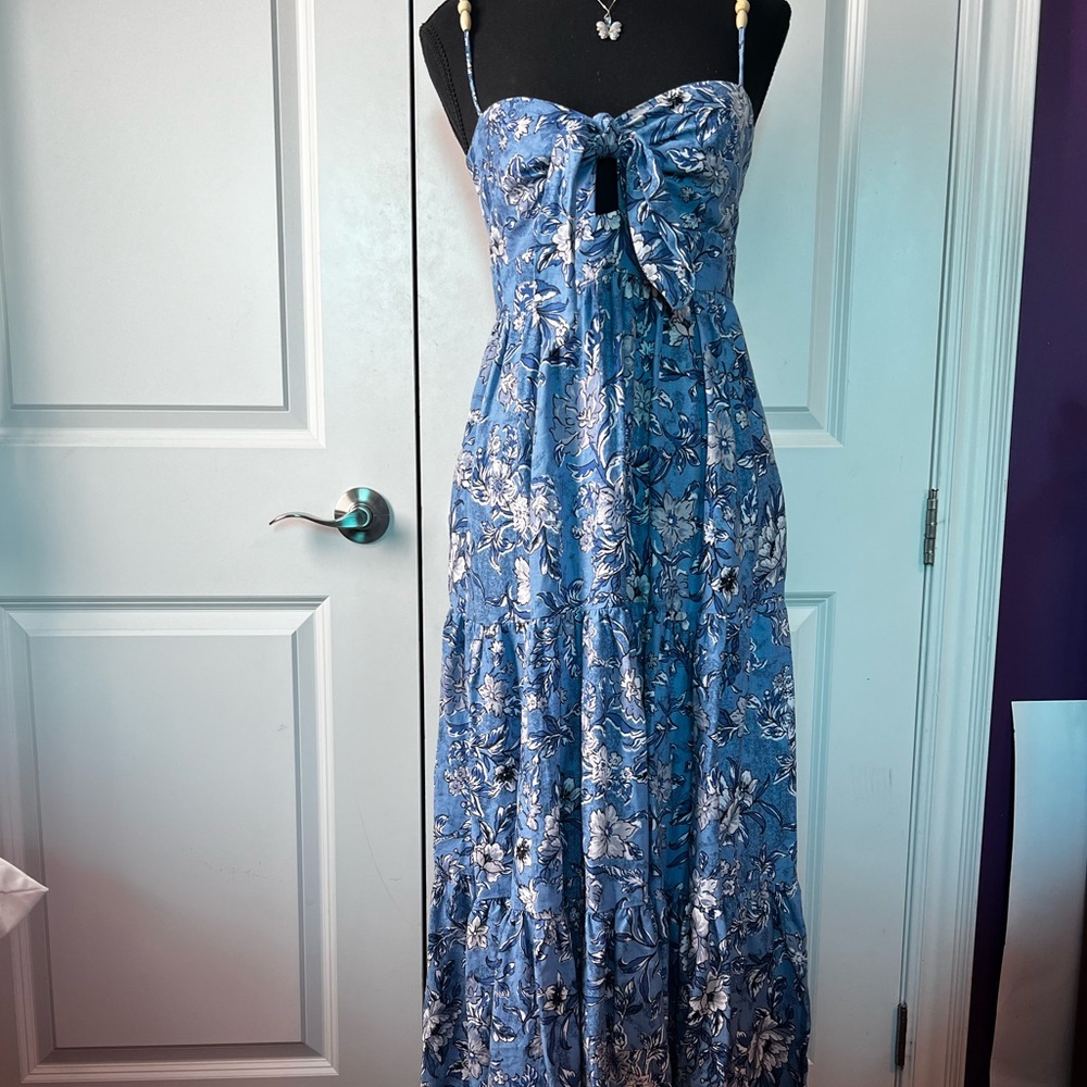 House of Harlow 1960 Floral Blue Spaghetti Strap Dress